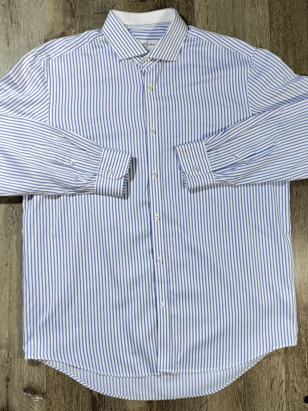 Robert Graham White Dress Shirt with Blue Pinstripes